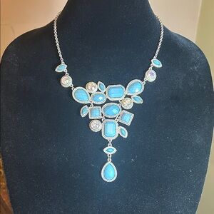 Y2K Chunky Turquoise Blue Faux Gemstone Statement Necklace Vintage